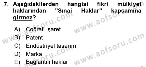 Web’de Telif Hakları ve Etik Dersi 2017 - 2018 Yılı (Vize) Ara Sınav Soruları 7. Soru