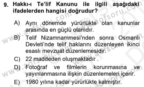 Web’de Telif Hakları ve Etik Dersi 2017 - 2018 Yılı (Vize) Ara Sınav Soruları 9. Soru