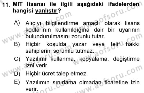 Web’de Telif Hakları ve Etik Dersi 2018 - 2019 Yılı 3 Ders Sınav Soruları 11. Soru