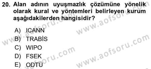 Web’de Telif Hakları ve Etik Dersi 2018 - 2019 Yılı 3 Ders Sınav Soruları 20. Soru