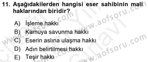 Web’de Telif Hakları ve Etik Dersi 2018 - 2019 Yılı (Vize) Ara Sınav Soruları 11. Soru