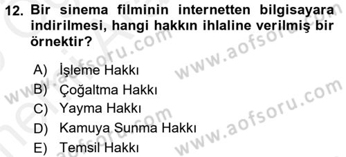 Web’de Telif Hakları ve Etik Dersi 2018 - 2019 Yılı (Vize) Ara Sınav Soruları 12. Soru