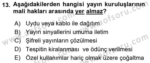 Web’de Telif Hakları ve Etik Dersi 2018 - 2019 Yılı (Vize) Ara Sınav Soruları 13. Soru