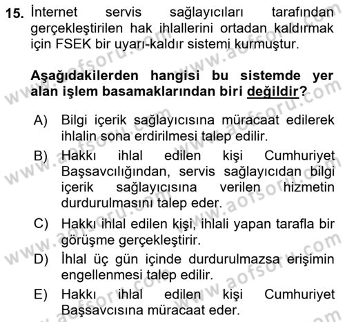 Web’de Telif Hakları ve Etik Dersi 2018 - 2019 Yılı (Vize) Ara Sınav Soruları 15. Soru