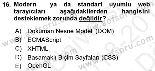 Web’de Telif Hakları ve Etik Dersi 2018 - 2019 Yılı (Vize) Ara Sınav Soruları 16. Soru