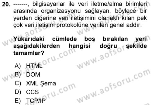 Web’de Telif Hakları ve Etik Dersi 2018 - 2019 Yılı (Vize) Ara Sınavı 20. Soru