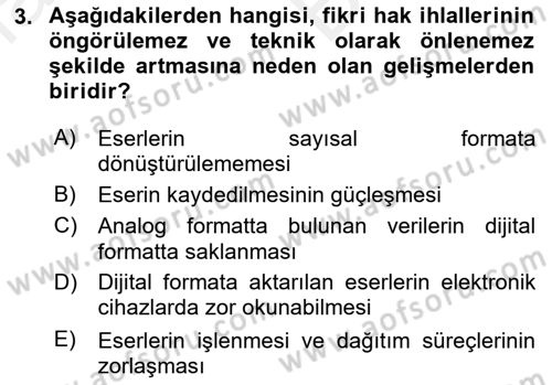 Web’de Telif Hakları ve Etik Dersi 2018 - 2019 Yılı (Vize) Ara Sınav Soruları 3. Soru