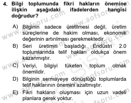 Web’de Telif Hakları ve Etik Dersi 2018 - 2019 Yılı (Vize) Ara Sınav Soruları 4. Soru