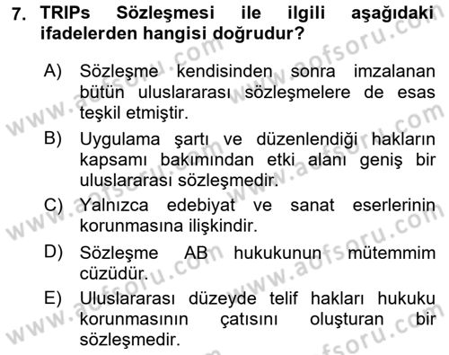 Web’de Telif Hakları ve Etik Dersi 2018 - 2019 Yılı (Vize) Ara Sınav Soruları 7. Soru
