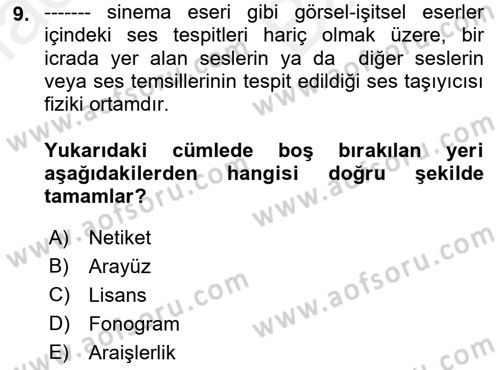 Web’de Telif Hakları ve Etik Dersi 2018 - 2019 Yılı (Vize) Ara Sınav Soruları 9. Soru