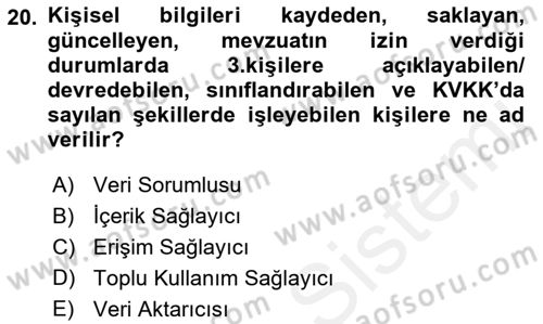 Web’de Telif Hakları ve Etik Dersi 2018 - 2019 Yılı (Final) Dönem Sonu Sınav Soruları 20. Soru