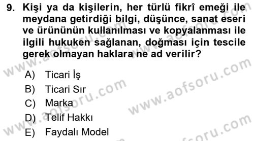 Web’de Telif Hakları ve Etik Dersi 2018 - 2019 Yılı (Final) Dönem Sonu Sınav Soruları 9. Soru