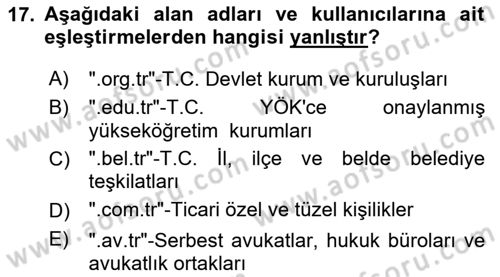 Web’de Telif Hakları ve Etik Dersi 2018 - 2019 Yılı Yaz Okulu Sınav Soruları 17. Soru