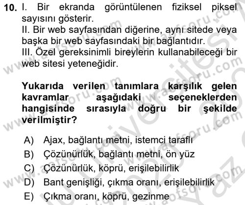 Web’de Telif Hakları ve Etik Dersi 2020 - 2021 Yılı Yaz Okulu Sınav Soruları 10. Soru