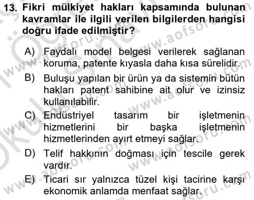 Web’de Telif Hakları ve Etik Dersi 2020 - 2021 Yılı Yaz Okulu Sınav Soruları 13. Soru