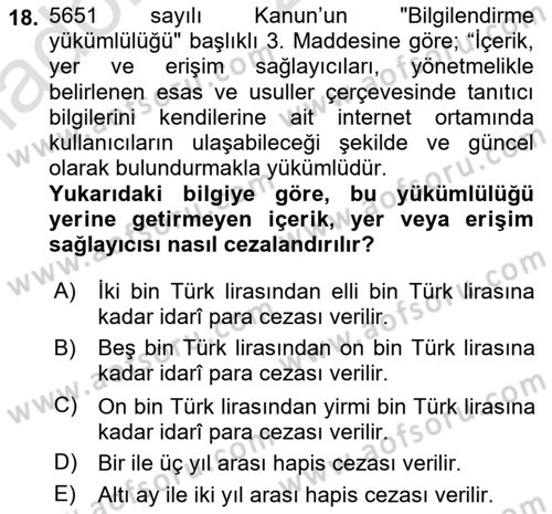 Web’de Telif Hakları ve Etik Dersi 2020 - 2021 Yılı Yaz Okulu Sınav Soruları 18. Soru