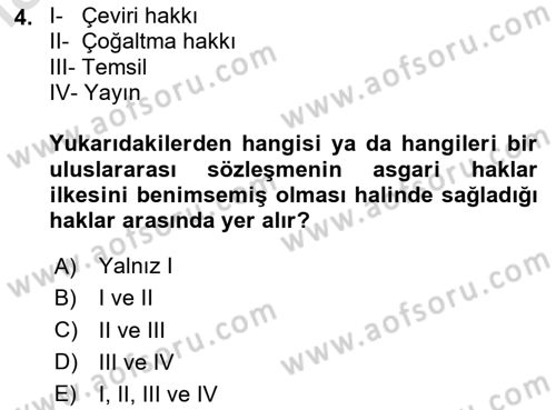 Web’de Telif Hakları ve Etik Dersi 2020 - 2021 Yılı Yaz Okulu Sınav Soruları 4. Soru