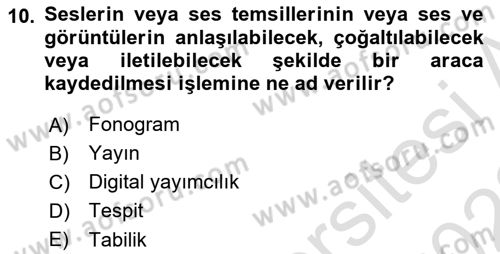 Web’de Telif Hakları ve Etik Dersi 2021 - 2022 Yılı (Vize) Ara Sınav Soruları 10. Soru