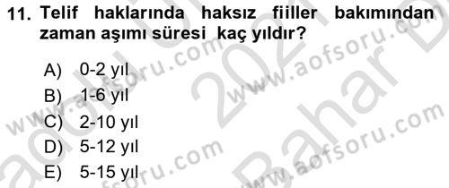 Web’de Telif Hakları ve Etik Dersi 2021 - 2022 Yılı (Vize) Ara Sınav Soruları 11. Soru