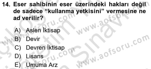 Web’de Telif Hakları ve Etik Dersi 2021 - 2022 Yılı (Vize) Ara Sınav Soruları 14. Soru