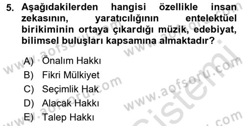 Web’de Telif Hakları ve Etik Dersi 2021 - 2022 Yılı (Vize) Ara Sınav Soruları 5. Soru