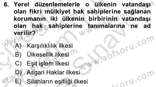 Web’de Telif Hakları ve Etik Dersi 2021 - 2022 Yılı (Vize) Ara Sınav Soruları 6. Soru