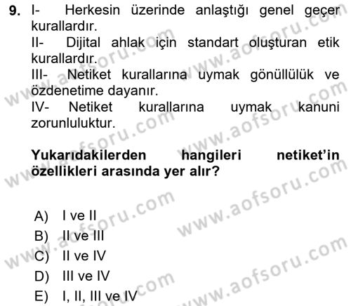 Web’de Telif Hakları ve Etik Dersi 2021 - 2022 Yılı (Vize) Ara Sınav Soruları 9. Soru