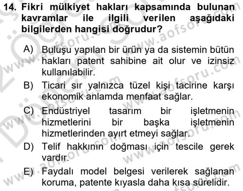 Web’de Telif Hakları ve Etik Dersi 2021 - 2022 Yılı (Final) Dönem Sonu Sınav Soruları 14. Soru