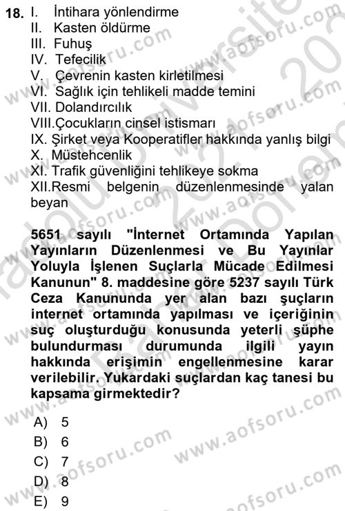Web’de Telif Hakları ve Etik Dersi 2021 - 2022 Yılı (Final) Dönem Sonu Sınav Soruları 18. Soru