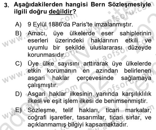 Web’de Telif Hakları ve Etik Dersi 2021 - 2022 Yılı (Final) Dönem Sonu Sınavı 3. Soru