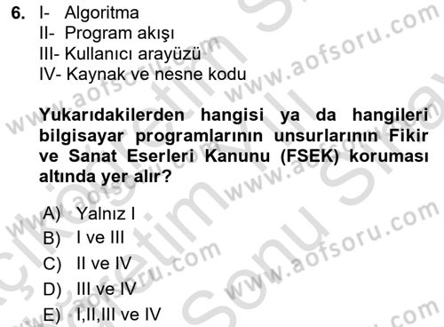 Web’de Telif Hakları ve Etik Dersi 2021 - 2022 Yılı (Final) Dönem Sonu Sınav Soruları 6. Soru