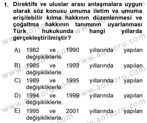 Web’de Telif Hakları ve Etik Dersi 2021 - 2022 Yılı Yaz Okulu Sınav Soruları 1. Soru