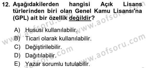 Web’de Telif Hakları ve Etik Dersi 2021 - 2022 Yılı Yaz Okulu Sınav Soruları 12. Soru