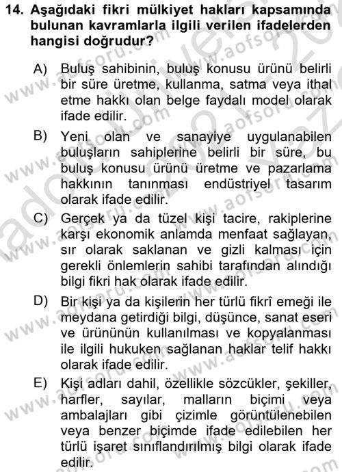 Web’de Telif Hakları ve Etik Dersi 2021 - 2022 Yılı Yaz Okulu Sınav Soruları 14. Soru