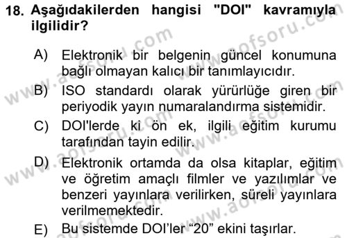 Web’de Telif Hakları ve Etik Dersi 2021 - 2022 Yılı Yaz Okulu Sınav Soruları 18. Soru