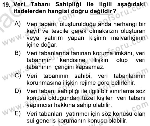 Web’de Telif Hakları ve Etik Dersi 2021 - 2022 Yılı Yaz Okulu Sınav Soruları 19. Soru