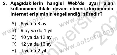 Web’de Telif Hakları ve Etik Dersi 2021 - 2022 Yılı Yaz Okulu Sınav Soruları 2. Soru
