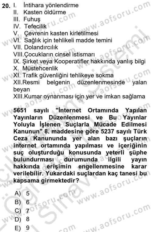 Web’de Telif Hakları ve Etik Dersi 2021 - 2022 Yılı Yaz Okulu Sınav Soruları 20. Soru