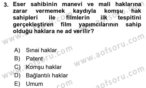 Web’de Telif Hakları ve Etik Dersi 2021 - 2022 Yılı Yaz Okulu Sınav Soruları 3. Soru