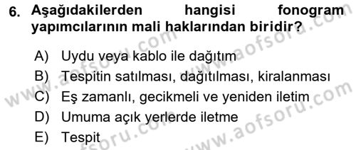 Web’de Telif Hakları ve Etik Dersi 2021 - 2022 Yılı Yaz Okulu Sınav Soruları 6. Soru
