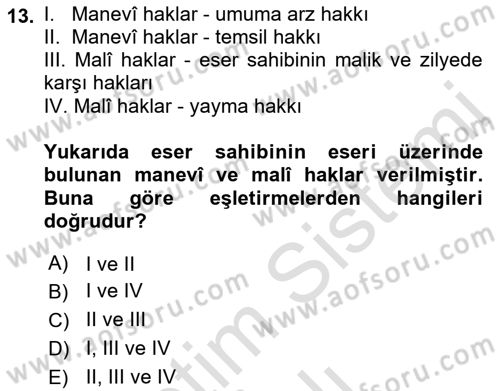 Web’de Telif Hakları ve Etik Dersi 2022 - 2023 Yılı Yaz Okulu Sınav Soruları 13. Soru