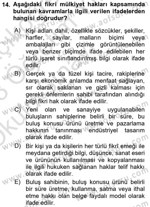 Web’de Telif Hakları ve Etik Dersi 2022 - 2023 Yılı Yaz Okulu Sınav Soruları 14. Soru