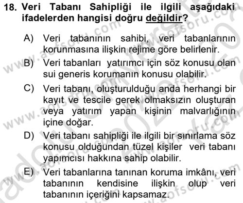Web’de Telif Hakları ve Etik Dersi 2022 - 2023 Yılı Yaz Okulu Sınav Soruları 18. Soru