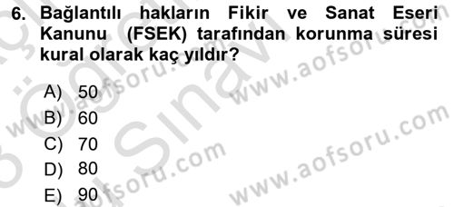 Web’de Telif Hakları ve Etik Dersi 2022 - 2023 Yılı Yaz Okulu Sınav Soruları 6. Soru