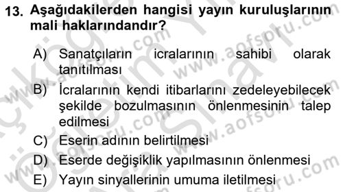 Web’de Telif Hakları ve Etik Dersi 2023 - 2024 Yılı (Vize) Ara Sınav Soruları 13. Soru
