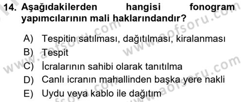 Web’de Telif Hakları ve Etik Dersi 2023 - 2024 Yılı (Vize) Ara Sınav Soruları 14. Soru