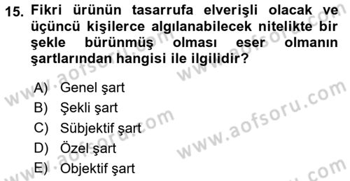 Web’de Telif Hakları ve Etik Dersi 2023 - 2024 Yılı (Vize) Ara Sınav Soruları 15. Soru