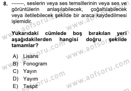 Web’de Telif Hakları ve Etik Dersi 2023 - 2024 Yılı (Vize) Ara Sınav Soruları 8. Soru