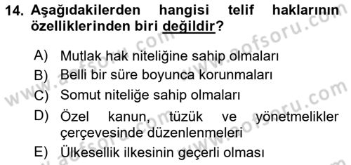 Web’de Telif Hakları ve Etik Dersi 2023 - 2024 Yılı (Final) Dönem Sonu Sınav Soruları 14. Soru