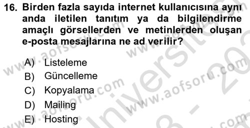 Web’de Telif Hakları ve Etik Dersi 2023 - 2024 Yılı (Final) Dönem Sonu Sınav Soruları 16. Soru